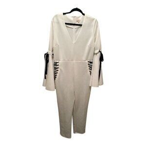 White Jumpsuit with Black Lace-Up Detail - Size XL